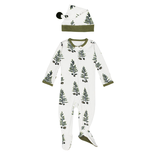 Holiday 2-Way Zipper Footie & Cap Set | Under The Tree