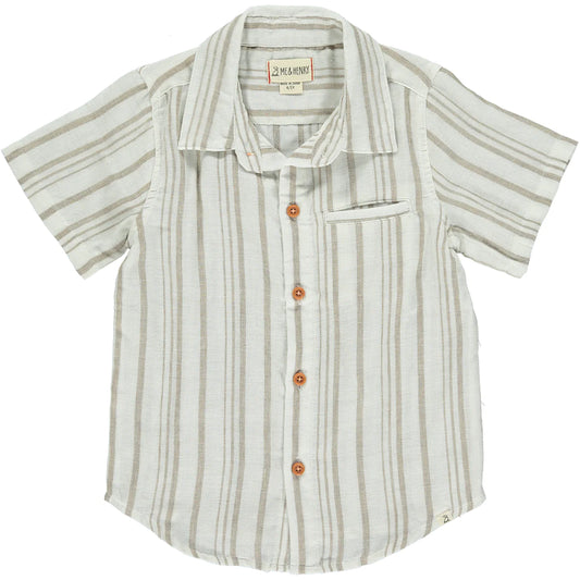 Cream + Beige Stripe Woven Collared Shirt