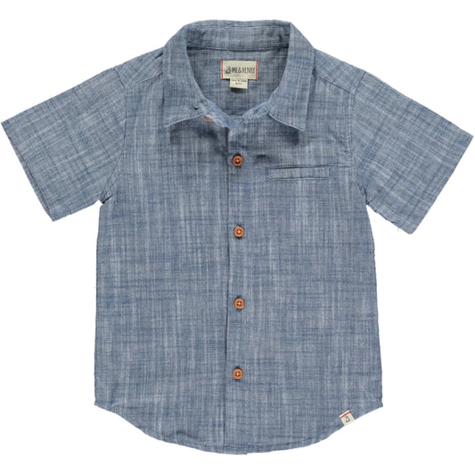Blue Heathered Woven Collared Shirt