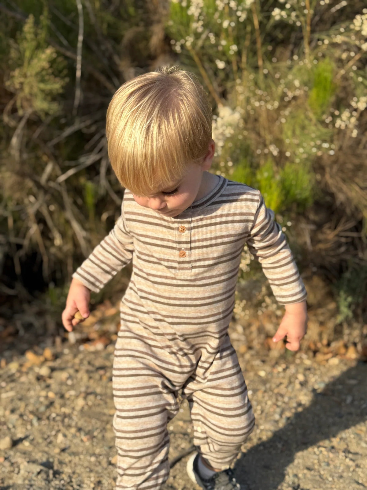 Mason Henley Romper | Ribbed Beige Multi Stripe