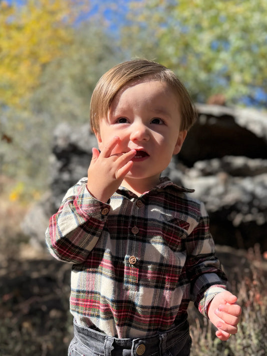 Jasper Woven Onesie | Cream & Green Plaid