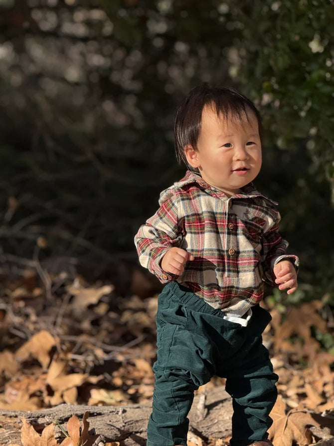 Jasper Woven Onesie | Cream & Green Plaid