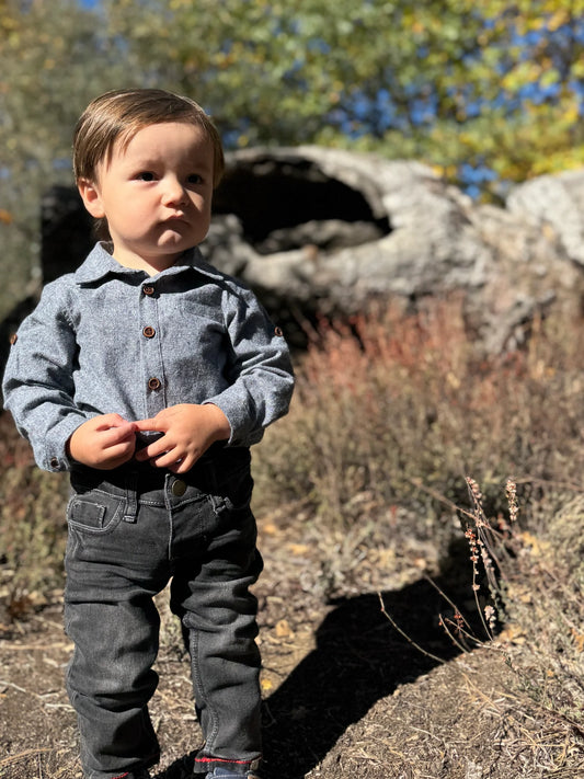 Jasper Woven Onesie | Navy Chambray