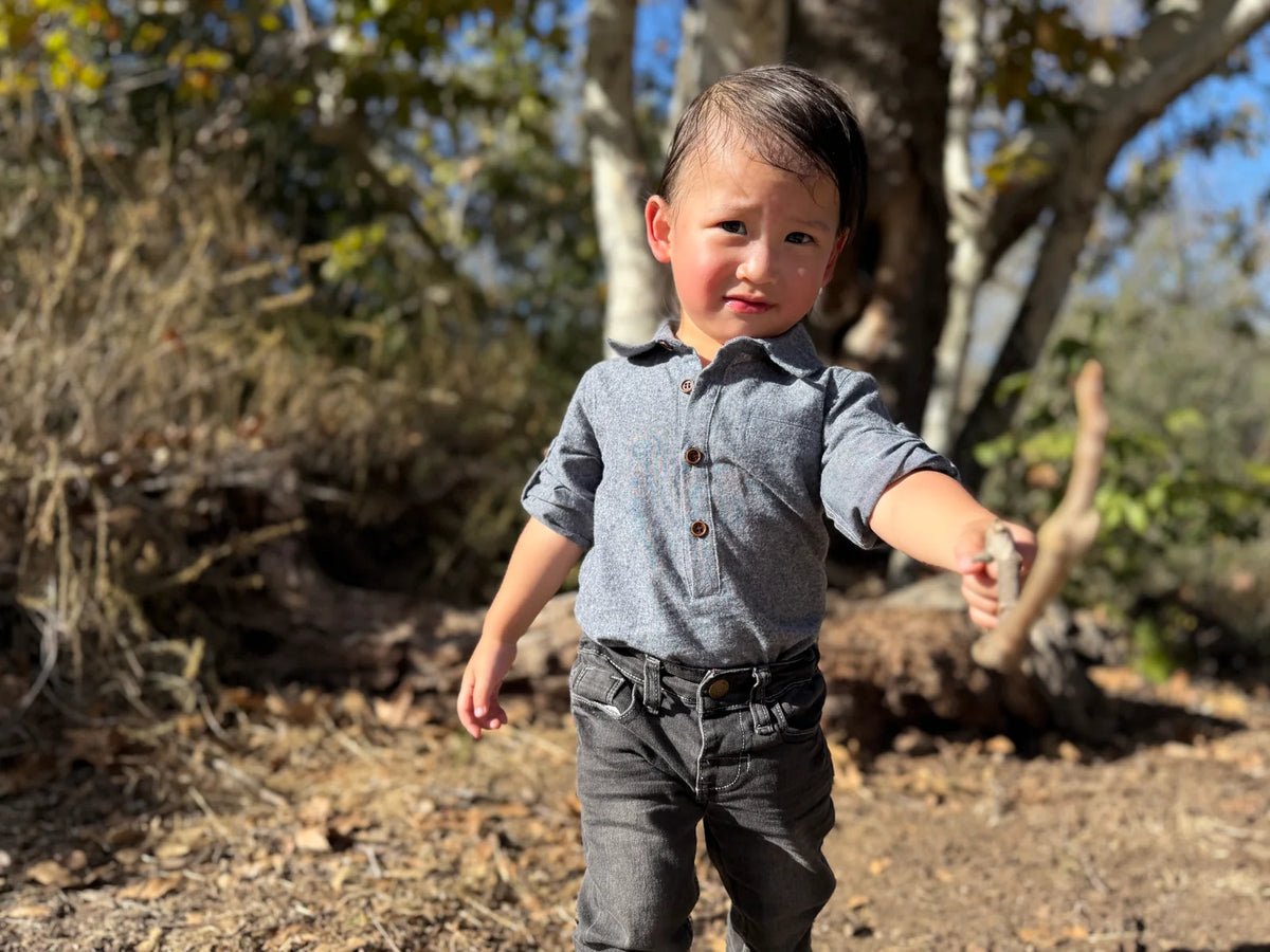 Jasper Woven Onesie | Navy Chambray