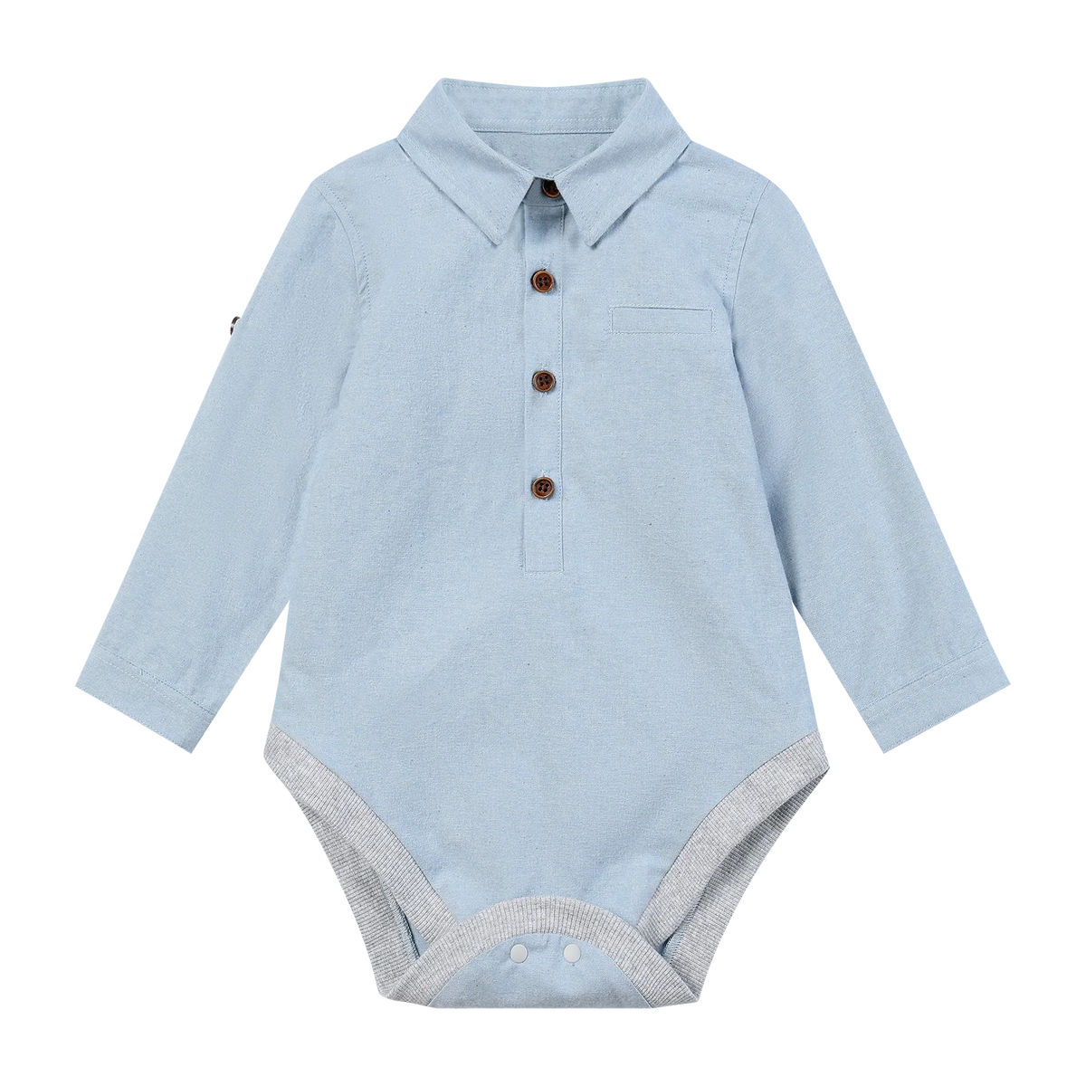 Jasper Woven Onesie | Pale Blue Chambray