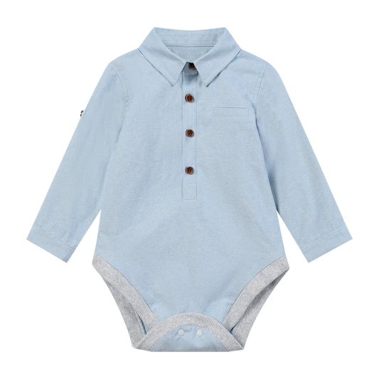 Jasper Woven Onesie | Pale Blue Chambray