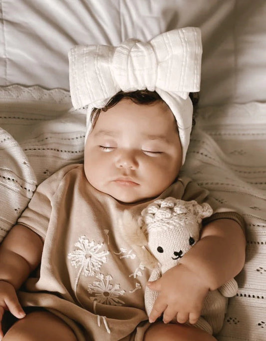 Pointelle Bow Headband | White