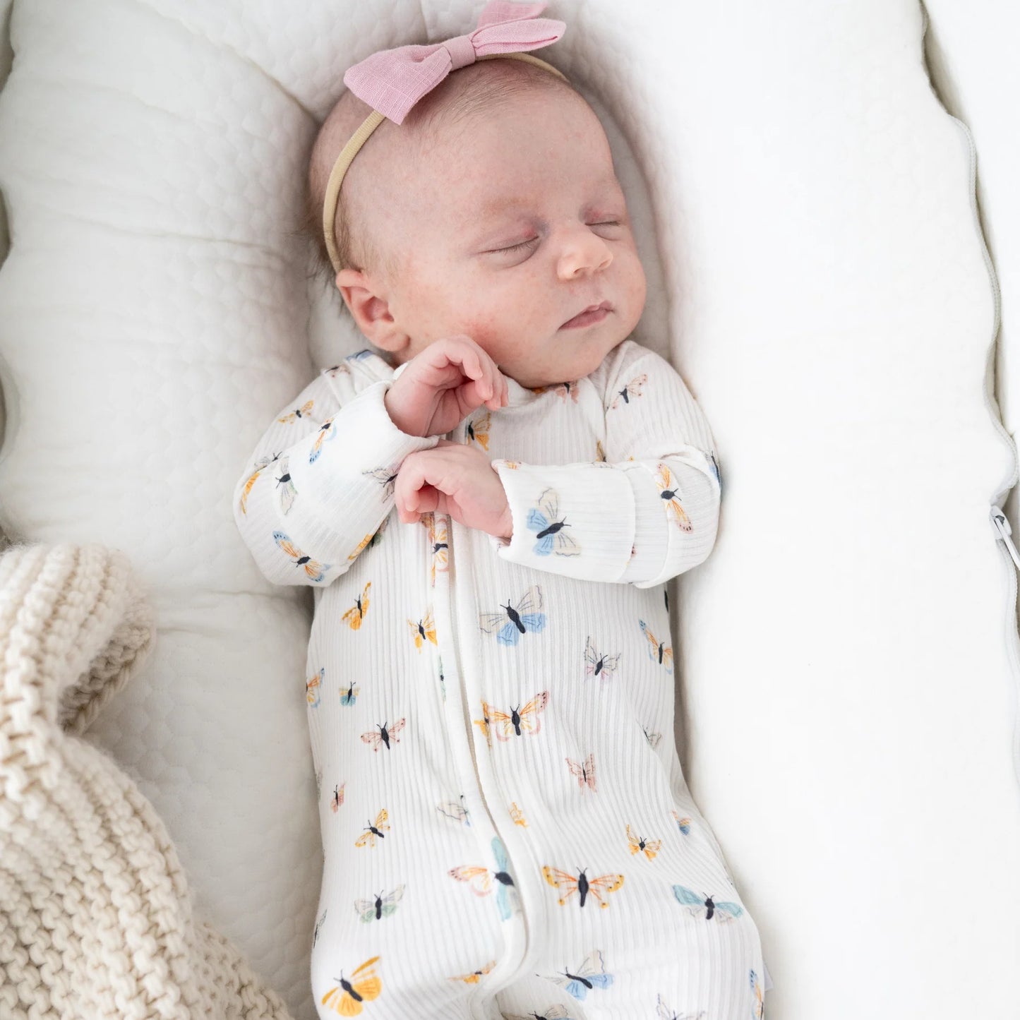 Bamboo Zip Sleeper w/ Fold-Over Feet  | Butterflies (Small Ribbed)