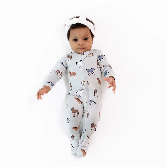 Bamboo Cotton Zipper Footie | Horse