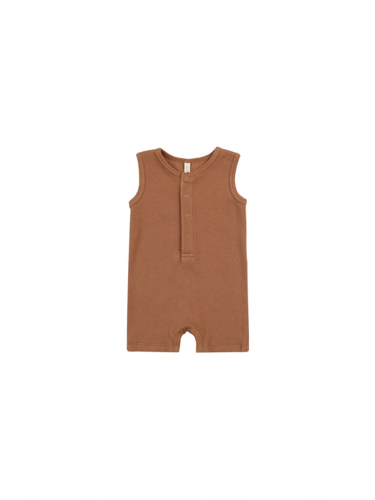 Ribbed Henley Romper | Clay