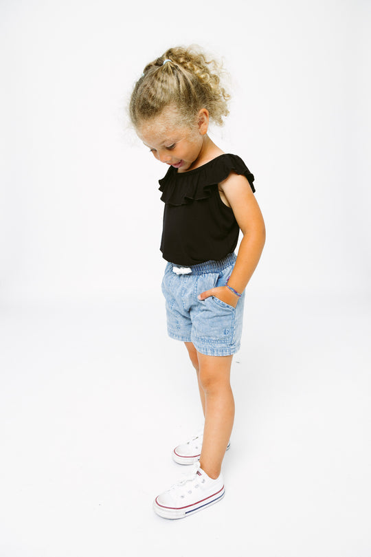 Ruffle Bamboo Top | Black