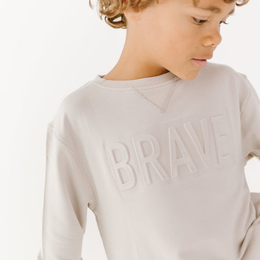 French Terry Pullover | Taupe with Embossed BRAVE