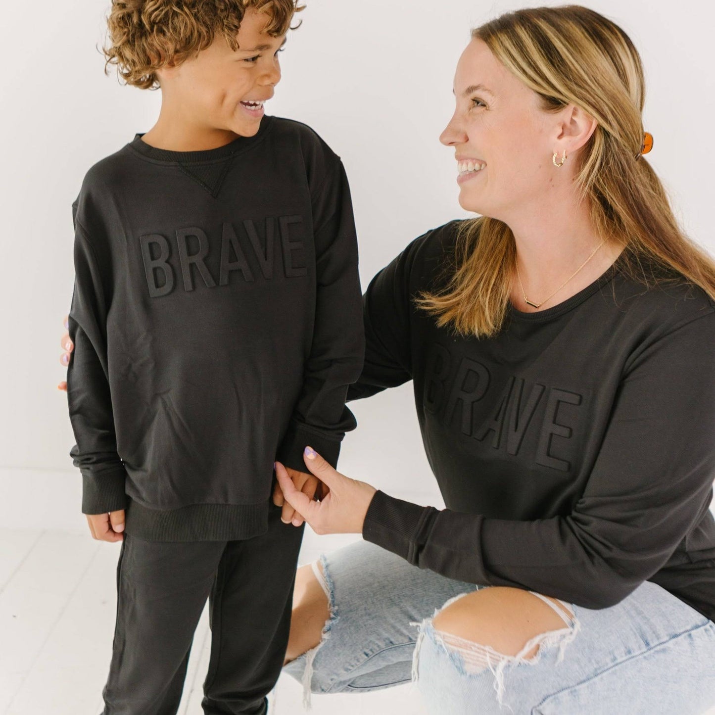 French Terry Pullover | Jet Black with Embossed BRAVE