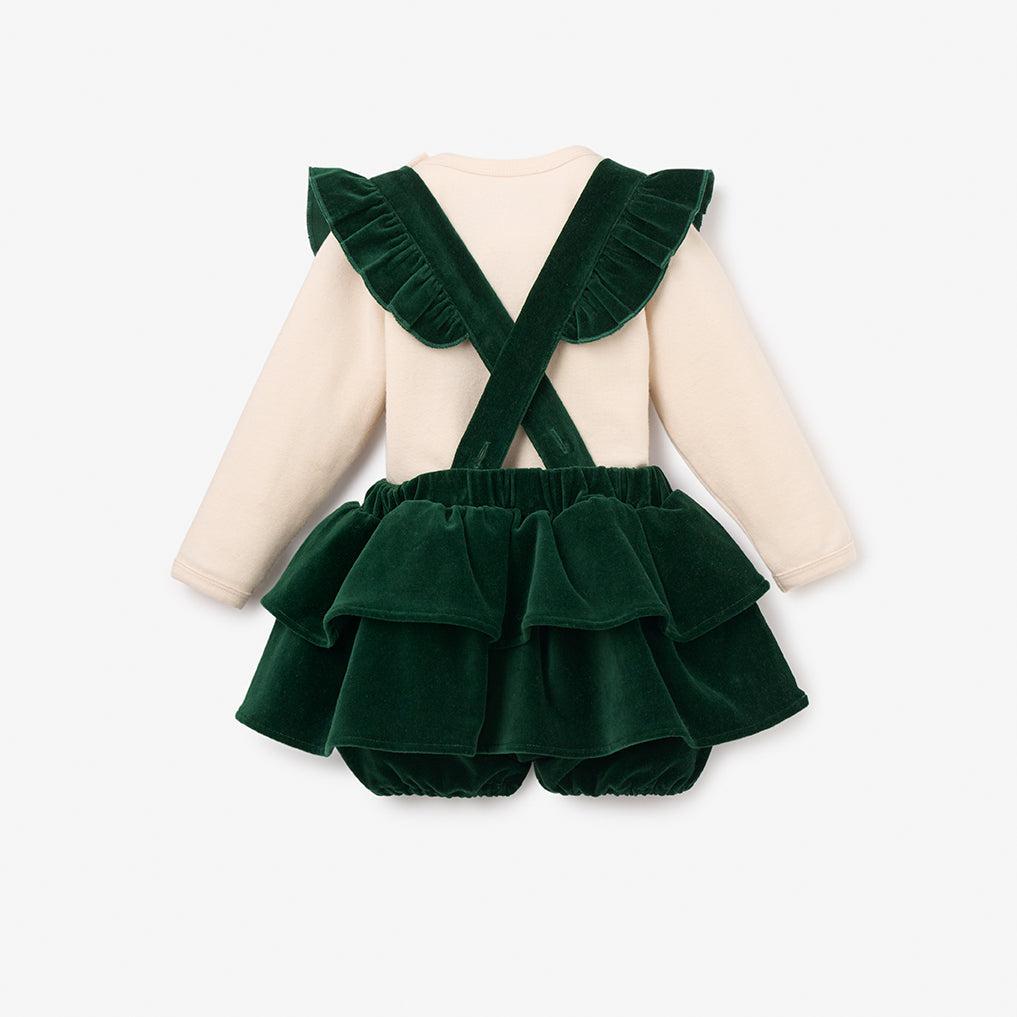 Green Velvet Ruffle Bloomer + Bodysuit