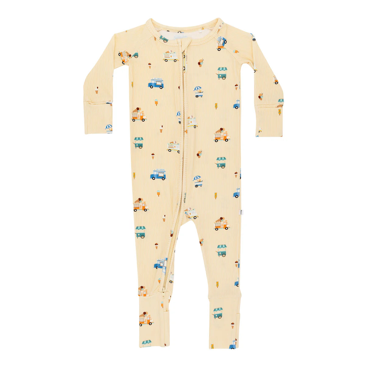 Bamboo Zip Sleeper w/ Fold-Over Feet | Ice Cream Trucks (Ribbed)