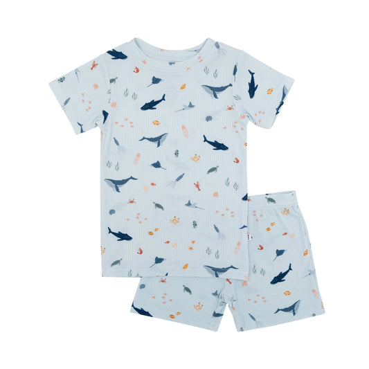 Shorts Bamboo Pajama Set | Under The Sea (Ribbed)