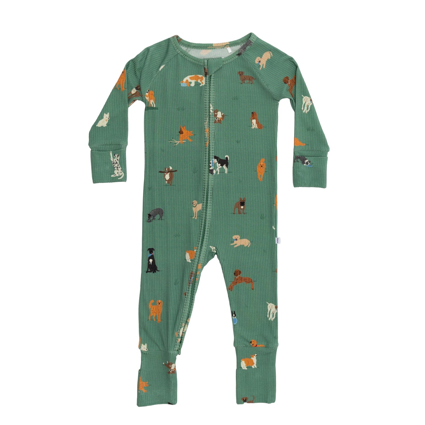 Bamboo Sleeper w/ Fold-Over Feet | Dogs Green (Small Ribbed)