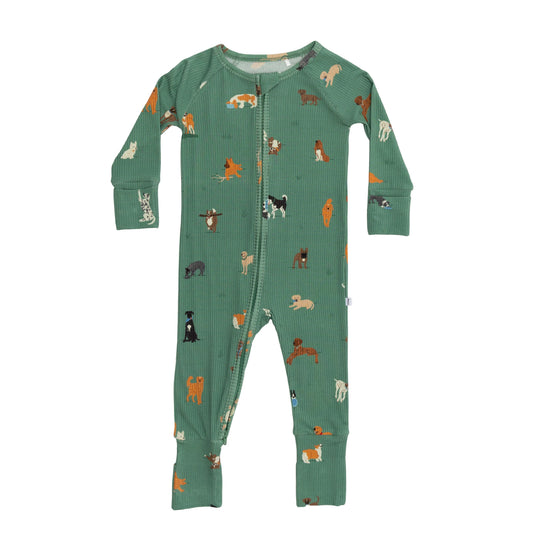 Bamboo Sleeper w/ Fold-Over Feet | Dogs Green (Small Ribbed)