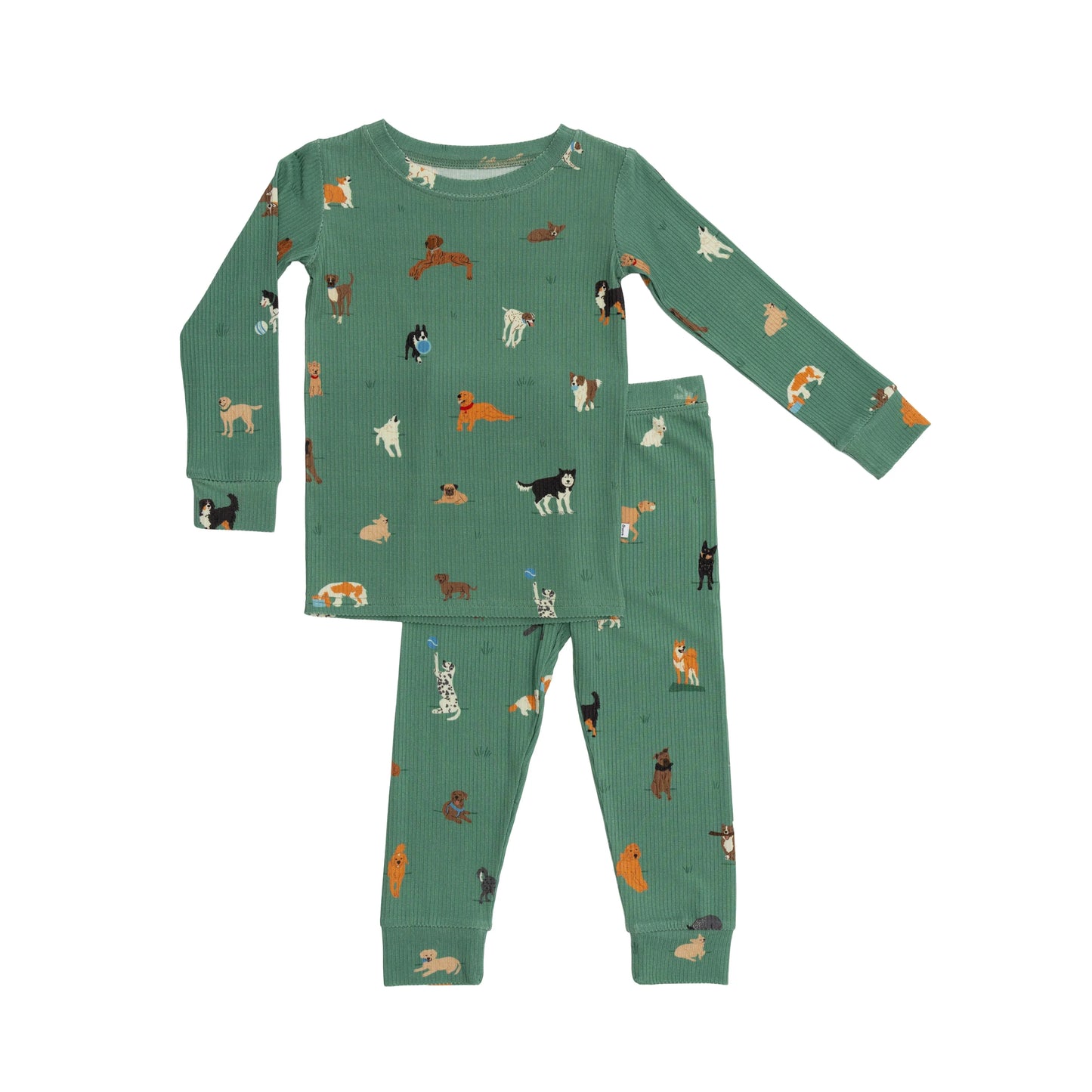 Bamboo Pajama Set | Dogs Green (Small Ribbed)