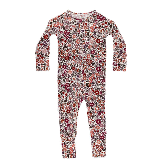 Bamboo Sleeper w/ Fold-Over Feet | Fall Blooms (Small Ribbed)
