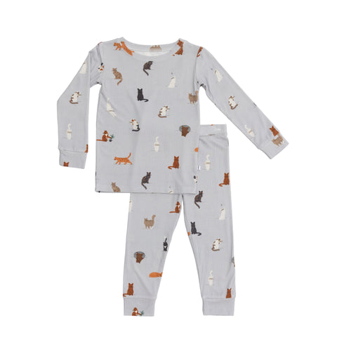Bamboo Pajama Set | Cats Gray (Small Ribbed)