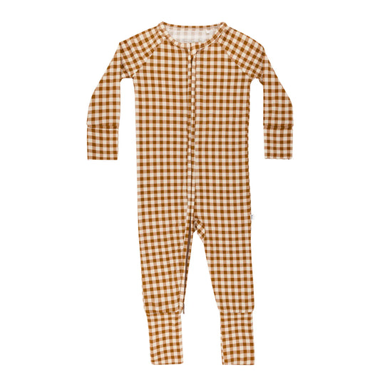 Bamboo Sleeper w/ Fold-Over Feet  | Caramel Small Gingham