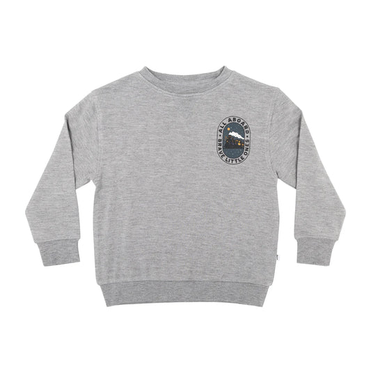 All Aboard Train Bamboo French Terry Pullover | Dark Heather Gray