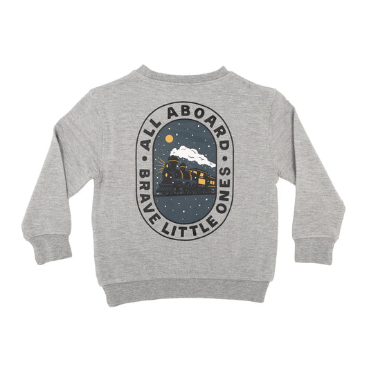 All Aboard Train Bamboo French Terry Pullover | Dark Heather Gray