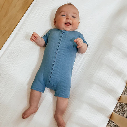 Bamboo Summer Zip Romper | Poolside Blue (Ribbed)