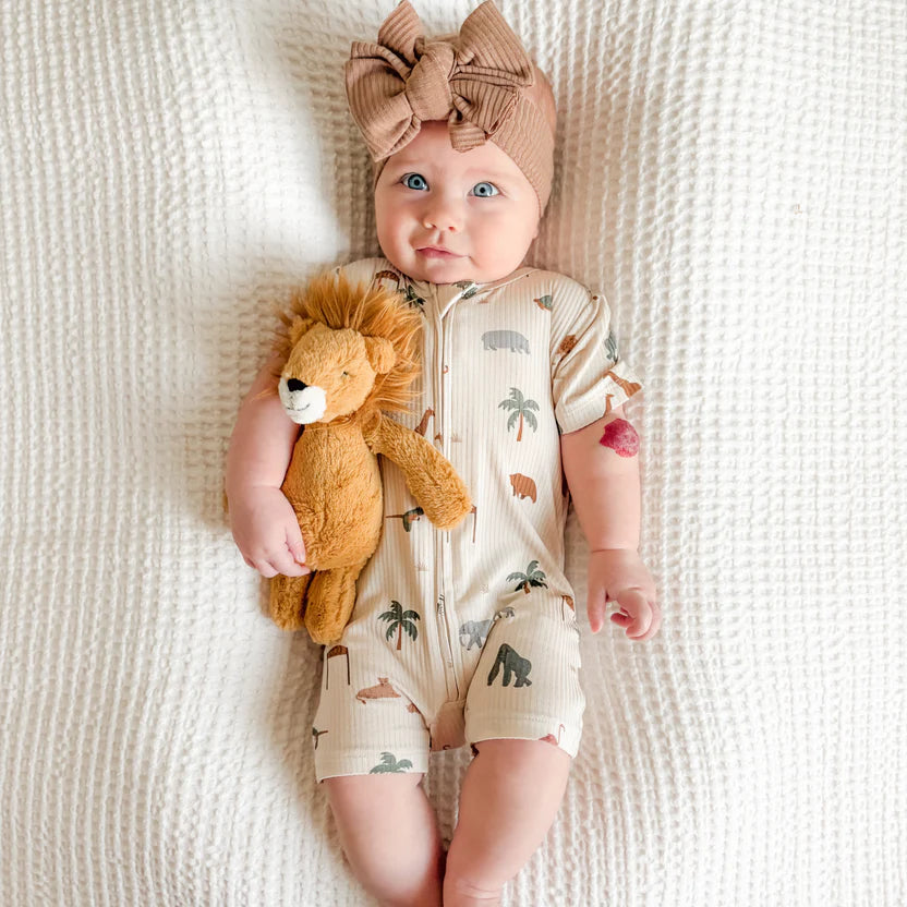 Bamboo Summer Zip Romper | Zoo Days (Ribbed)