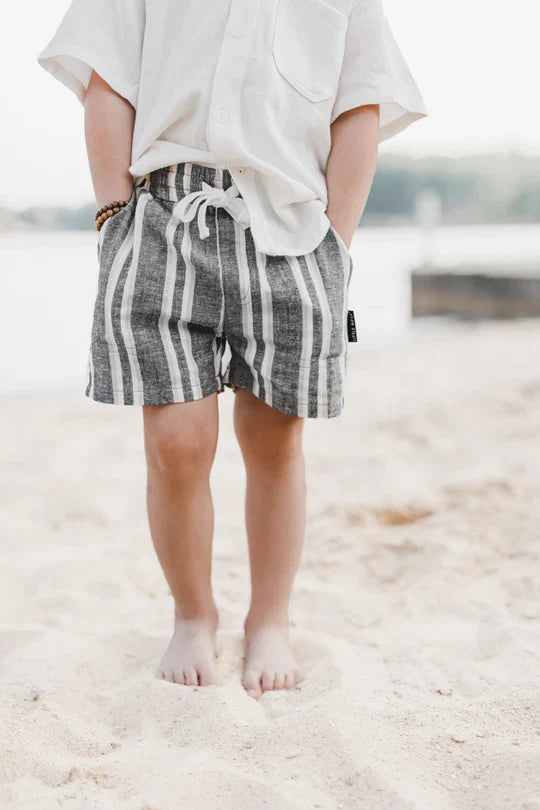 Linen Shorts | Charcoal Stripe