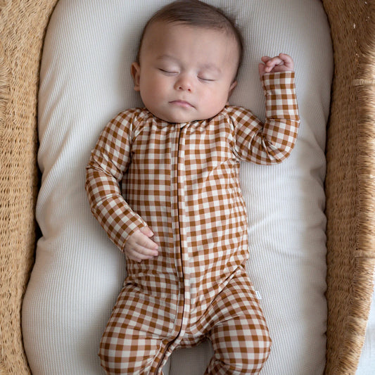 Bamboo Sleeper w/ Fold-Over Feet  | Caramel Small Gingham