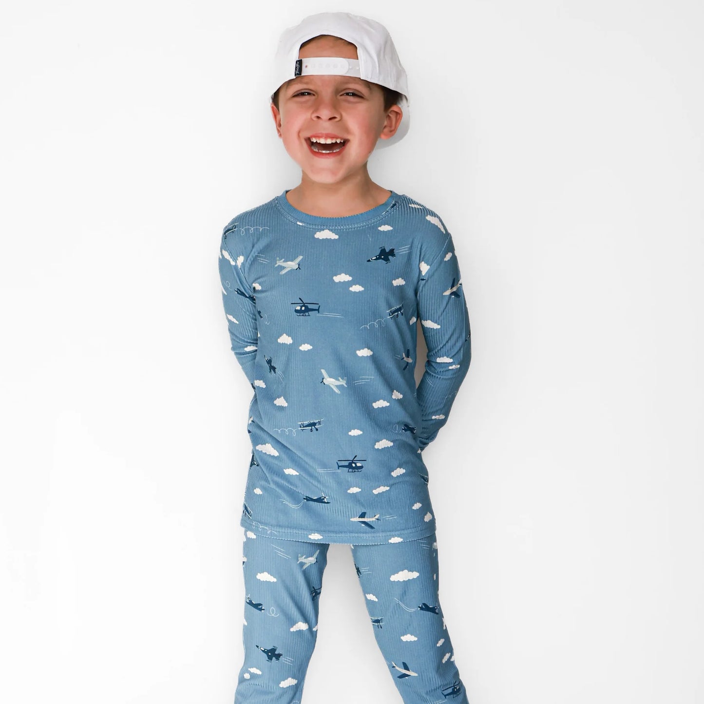 Ribbed Two-Piece Bamboo Pajama Set | Take Flight Blue
