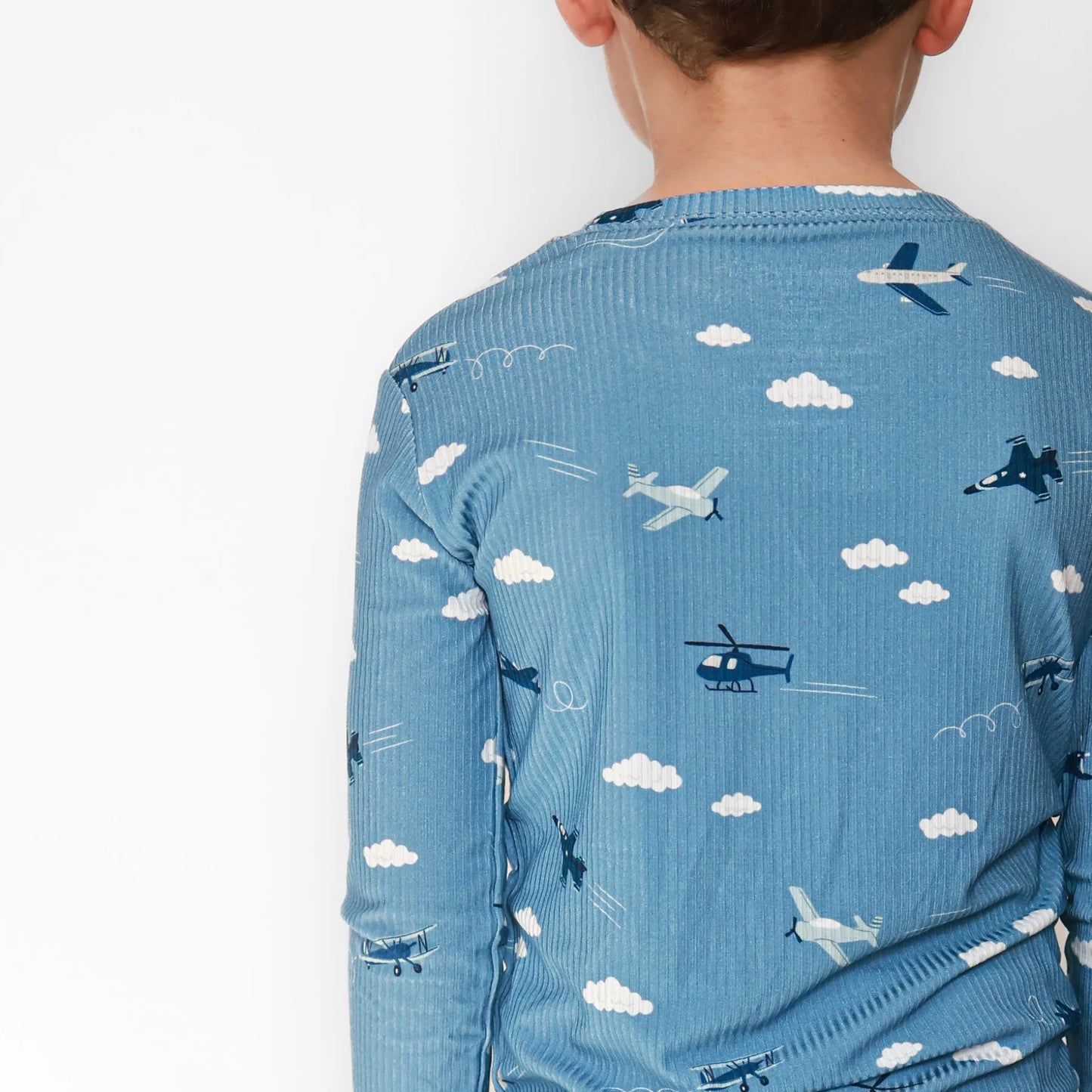 Ribbed Two-Piece Bamboo Pajama Set | Take Flight Blue