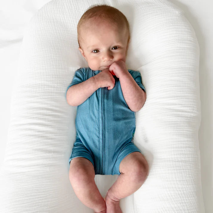 Bamboo Summer Zip Romper | Poolside Blue (Ribbed)