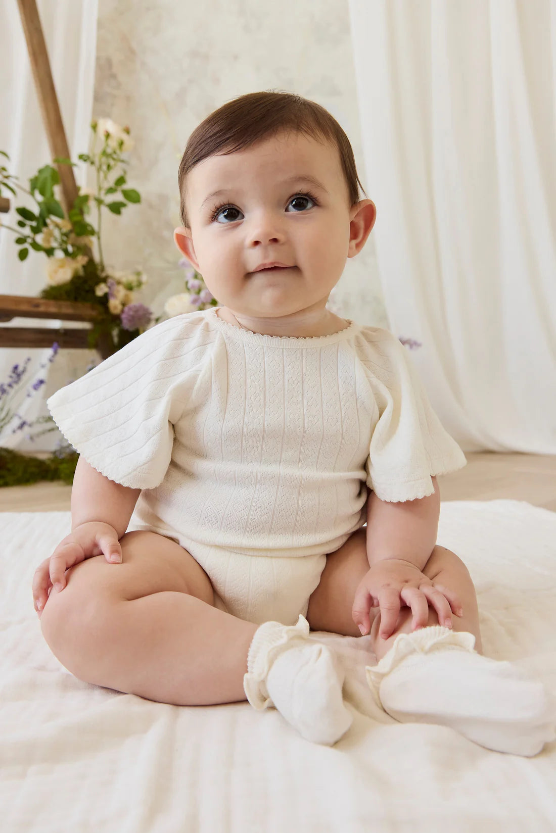 Josephine Playsuit | Sweet Heart Pointelle Parchment 