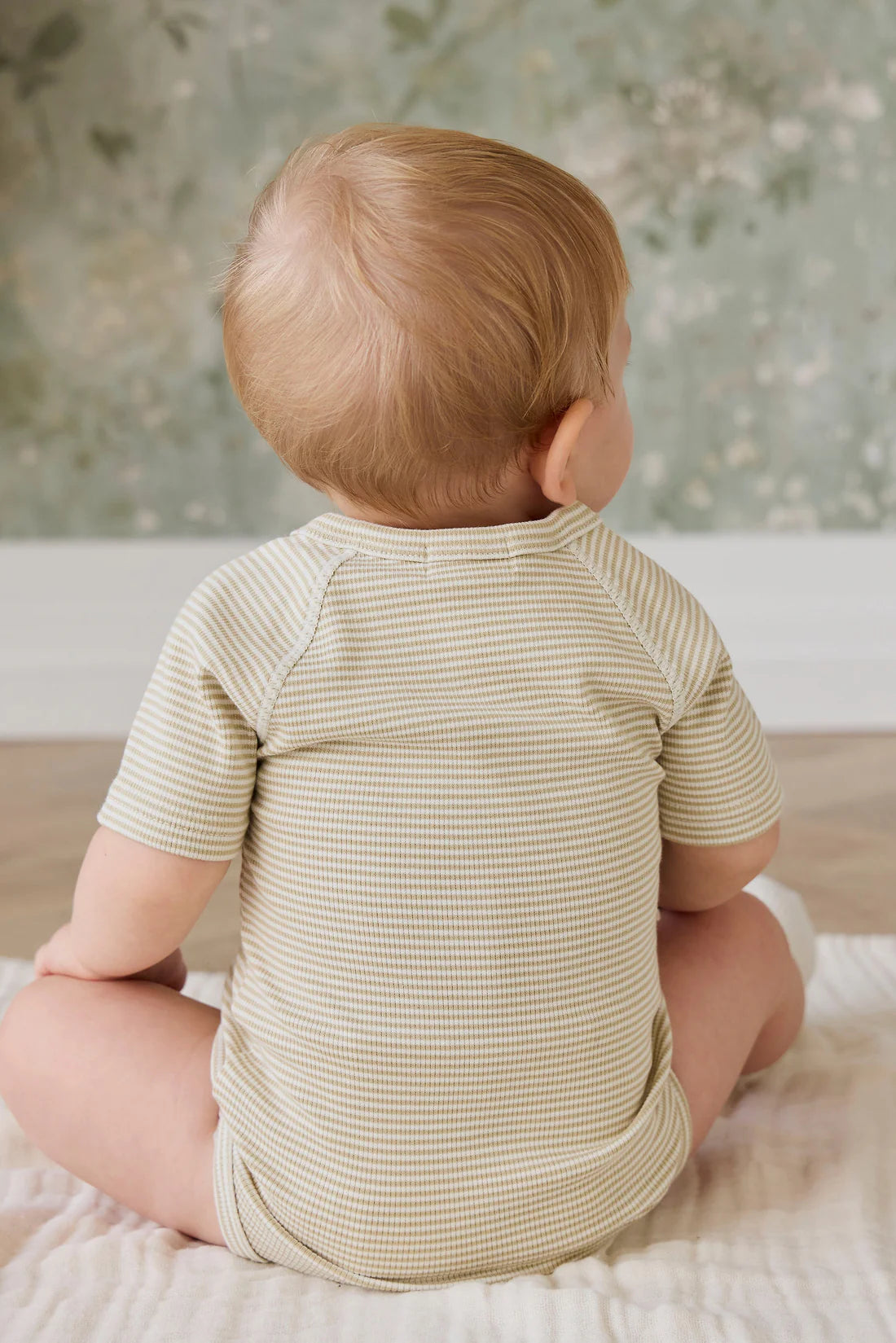 Fine Rib Micah Short Sleeve Playsuit | Petite Stripe Hay/Cloud