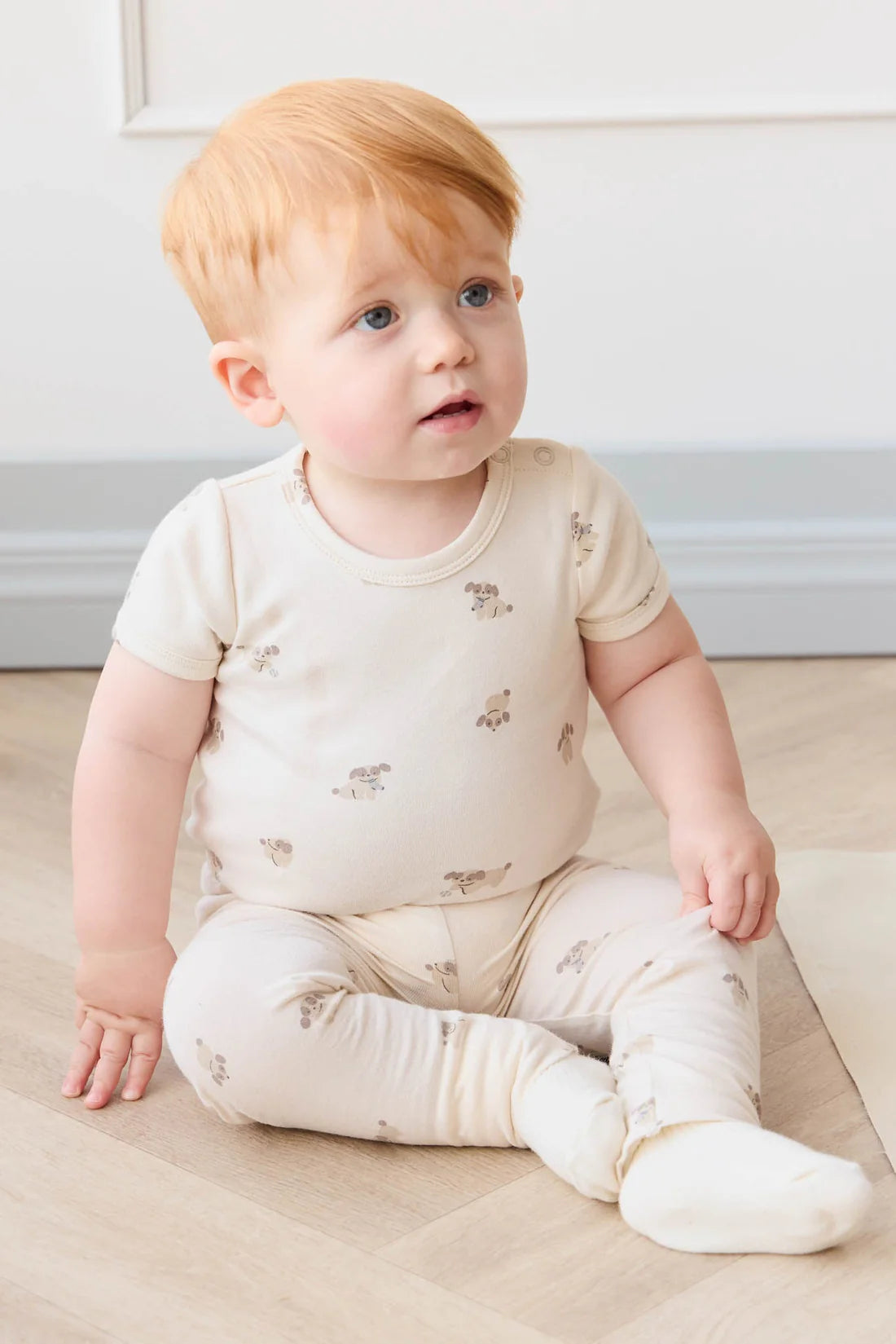 Organic Cotton Hudson Short Sleeve Bodysuit | Sasha Puppy in Tofu