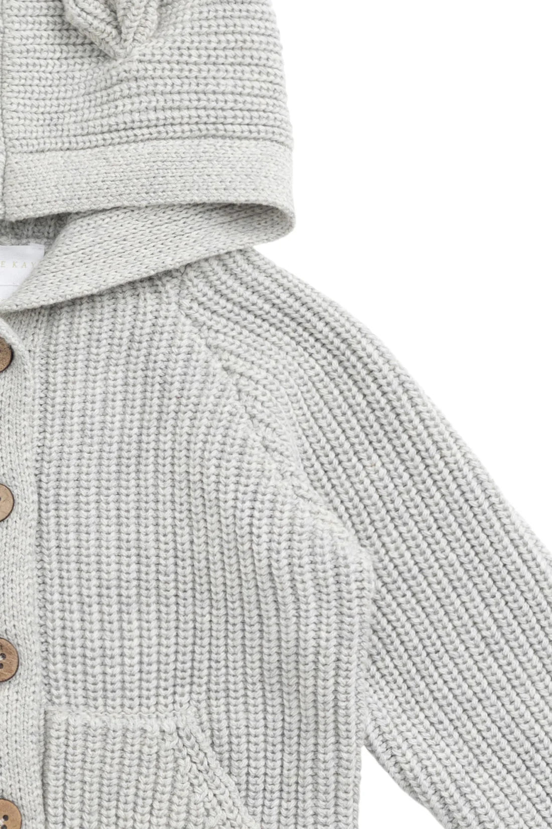 OG Bear Knit Cardigan w Hood | Light Grey Marle