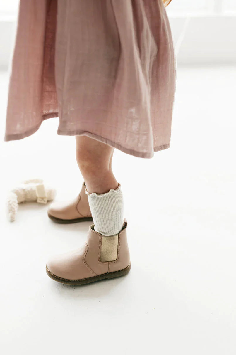Leather Boot with Elastic Side | Blush