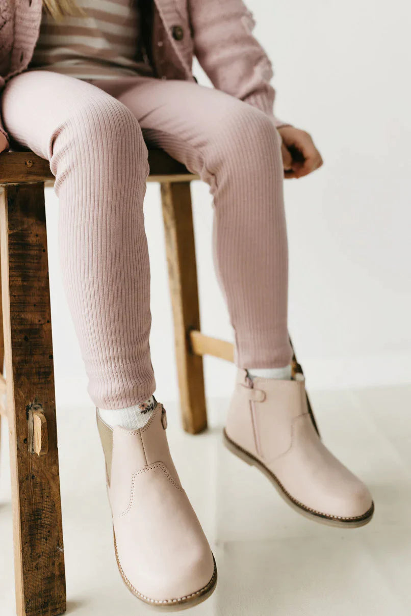 Leather Boot with Elastic Side | Blush