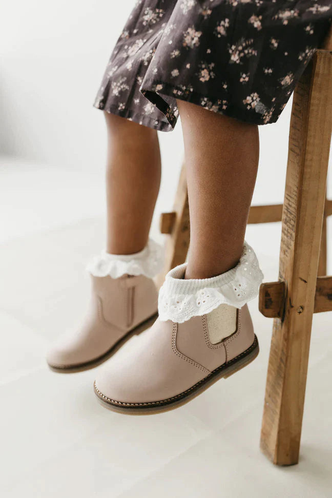 Leather Boot with Elastic Side | Blush