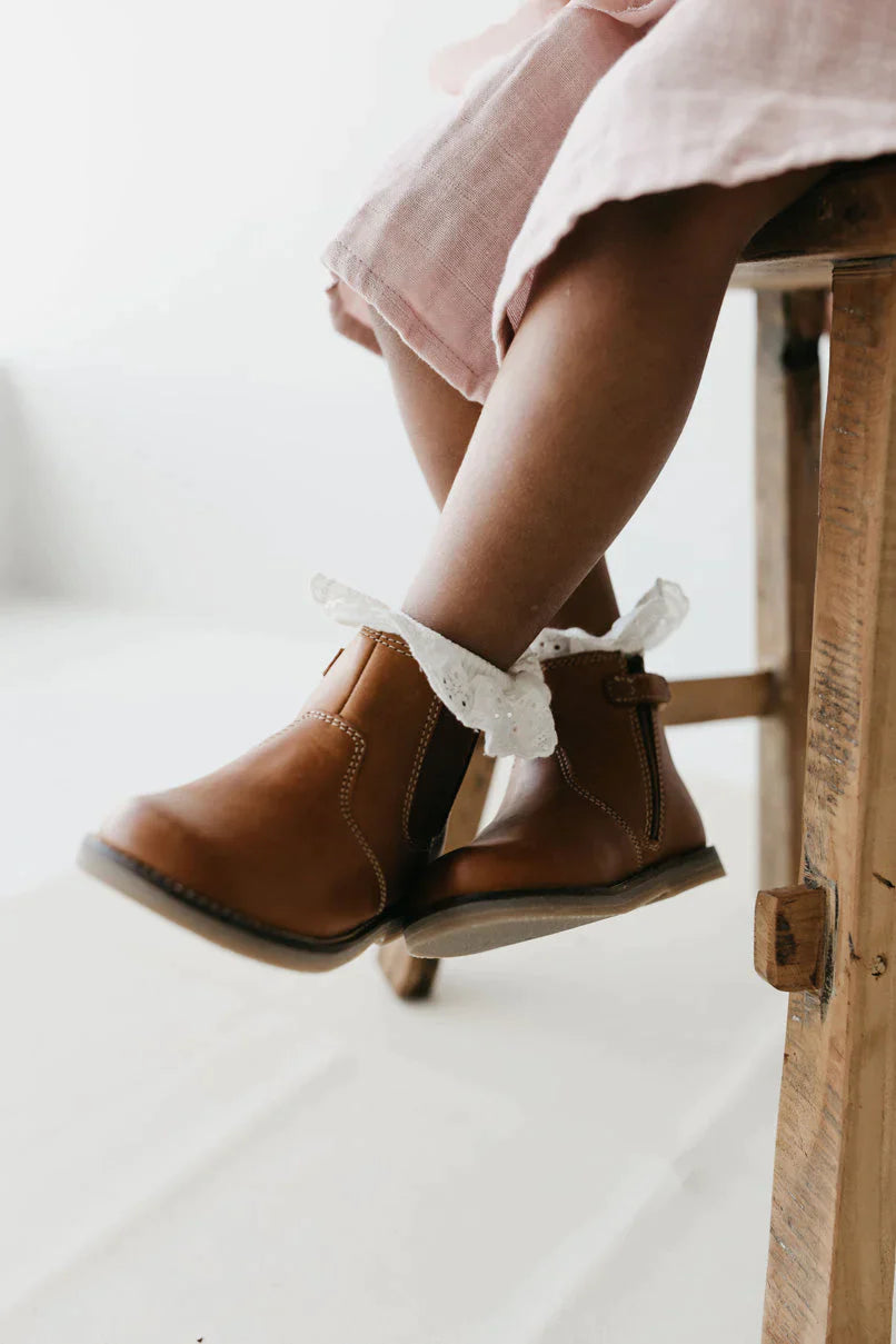 Leather Boot with Elastic Side | Tan
