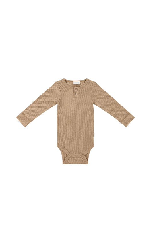 Modal Long Sleeve Ribbed Henley Bodysuit | Hazelnut Marle