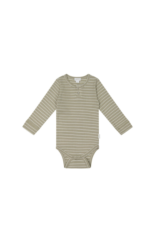 Organic Cotton Modal Long Sleeve Bodysuit | Cashew/Cloud Stripe