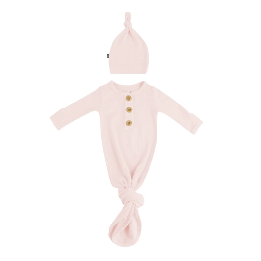 Ribbed Knotted Gown with Hat Set | Blush