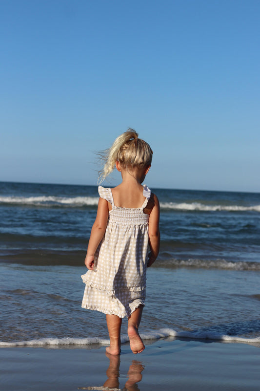 Slub Jersey Smocked Summer Dress | Stone Gingham