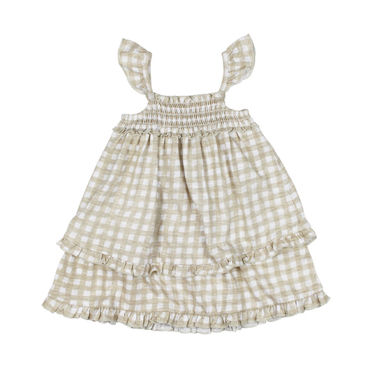 Slub Jersey Smocked Summer Dress | Stone Gingham