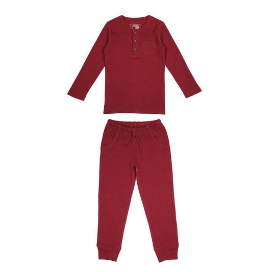 Kids' Organic  Thermal Henley & Jogger Set | Crimson