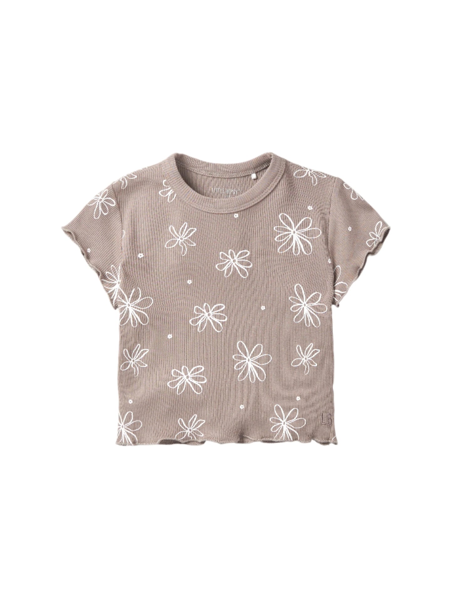 Floral Ribbed Lettuce Trim Tee | Mushroom